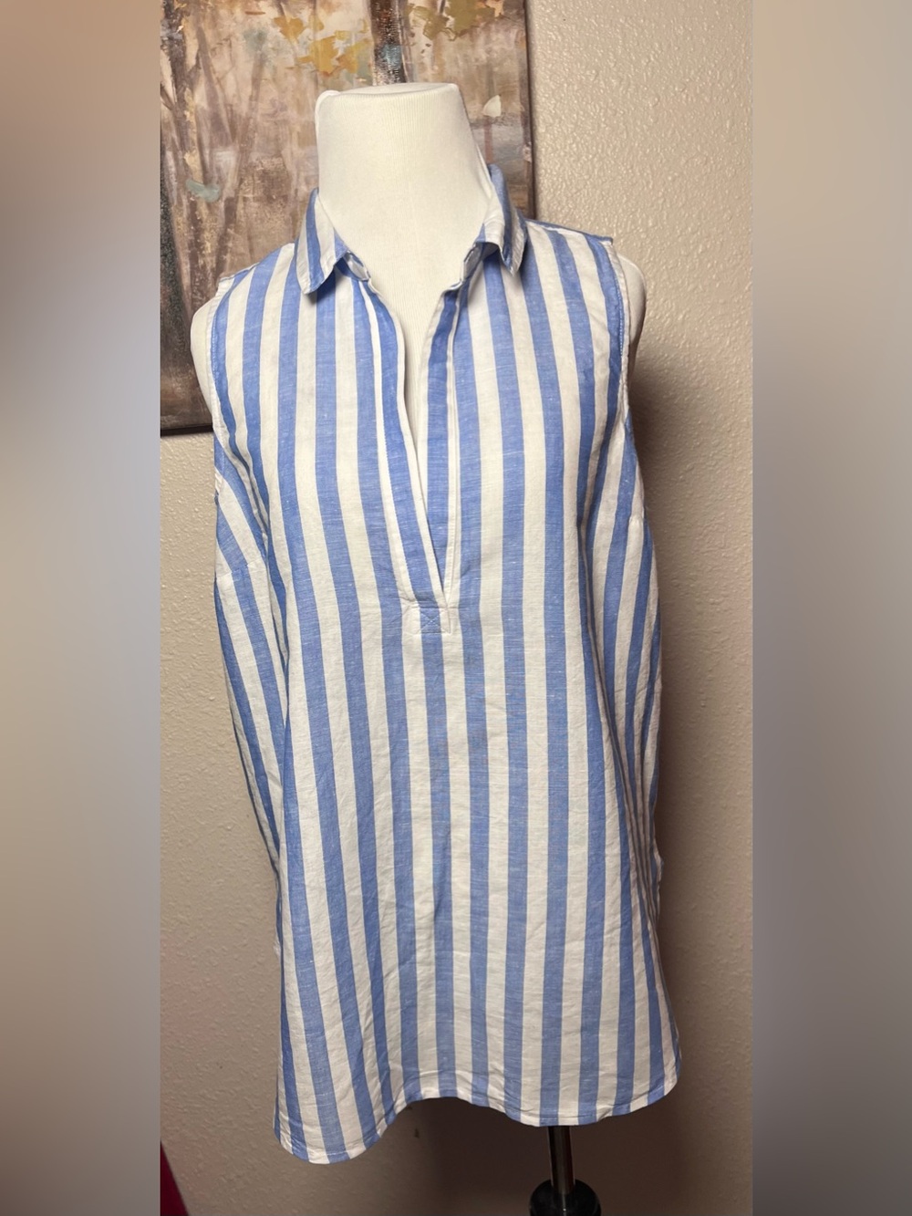 J. Crew Blue and White Vertical Stripe Casual Button-Down Shirt